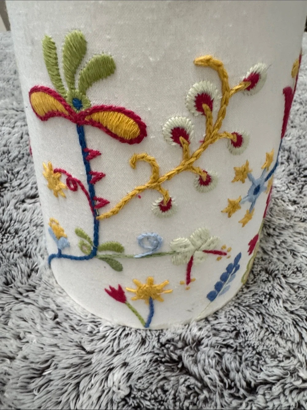 IKEA Alfhild Fägel White Embroidered Folk Art Lampshade Floral Bird 6” Height